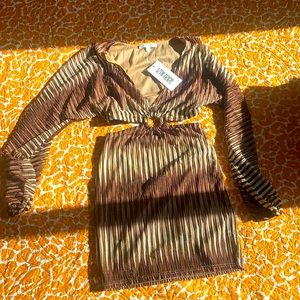 12th Tribe Free Bird Long Sleeve Brown Mini Dress